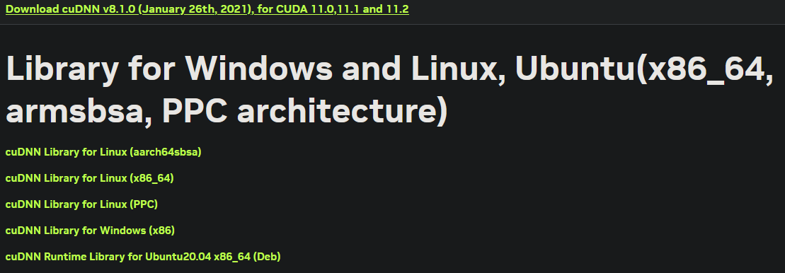 Download *cuDNN 8.1.0* windows version